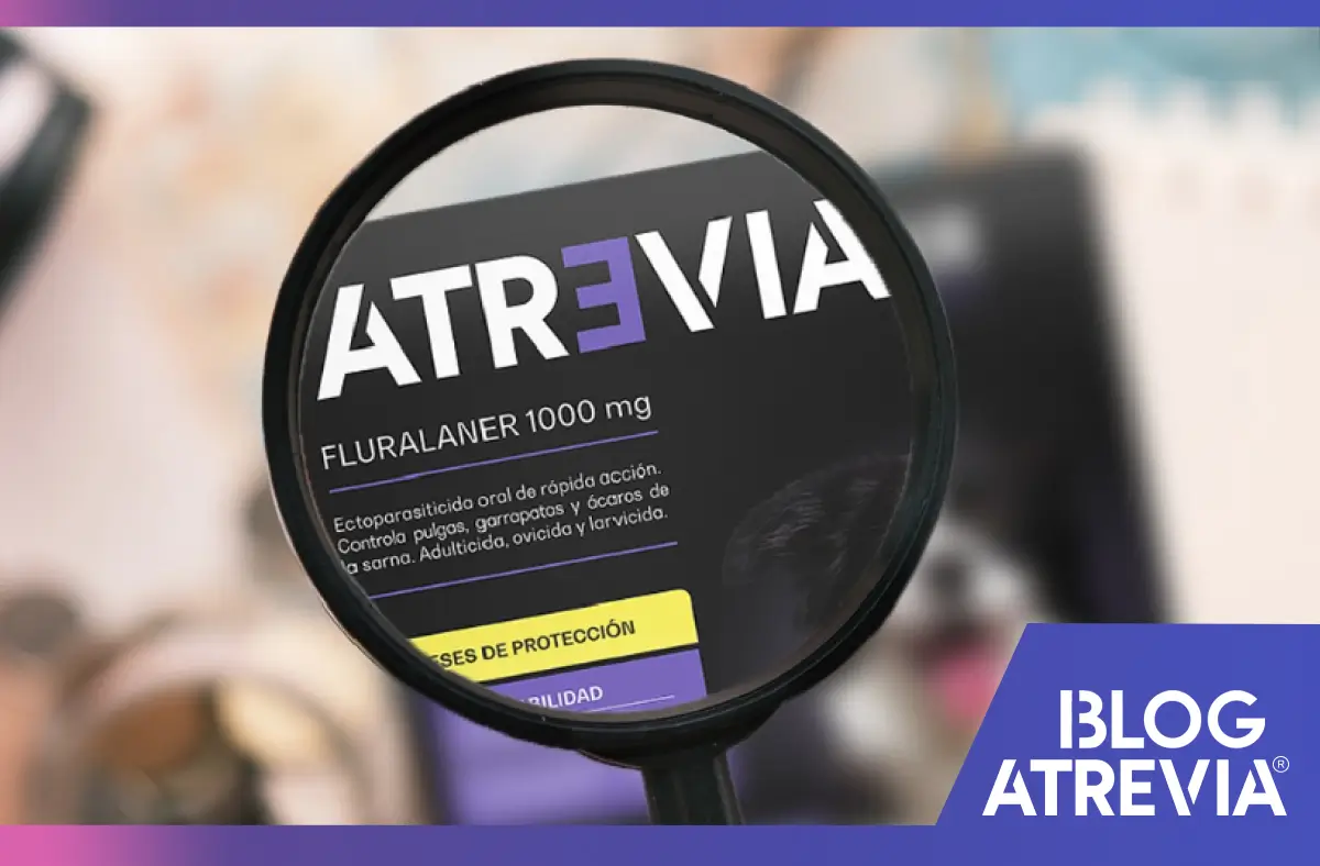 Producto de Atrevia que muestra los beneficios del fluralaner en mascotas